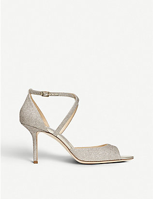 JIMMY CHOO: Emsy peep-toe glitter-leather heeled sandals