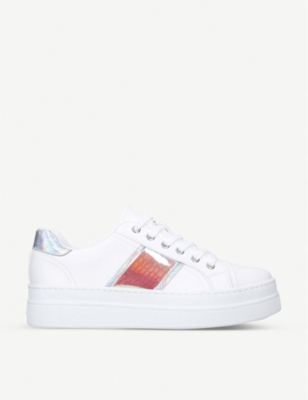 white faux leather flatform trainers