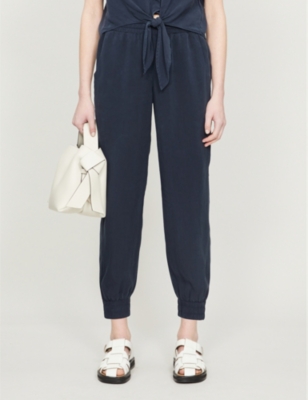 Bella Dahl Easy Cropped High-rise Woven Jogging Bottoms In Endless Sea (dark Blue)