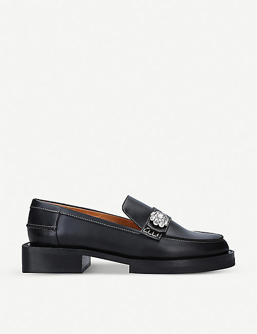GANNI: Jewel-embellished leather loafers