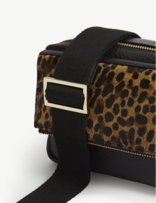 Whistles Womens Black Bibi Leopard-printed Crossbody Bag In Black