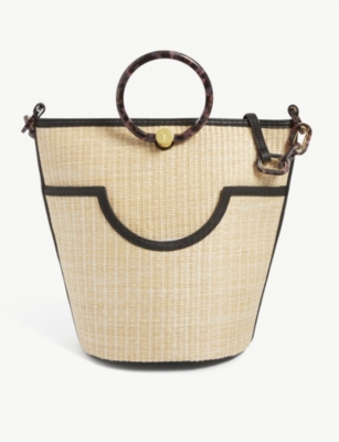 TED BAKER - Amayi leather-trimmed straw bucket bag | Selfridges.com