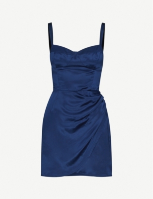 navy blue satin mini dress