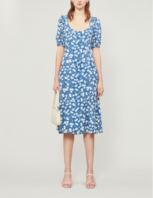 Reformation Lacey Floral-print Crepe Midi Dress in Blue