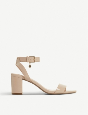 DUNE Memee leather mid block heel sandals Selfridges