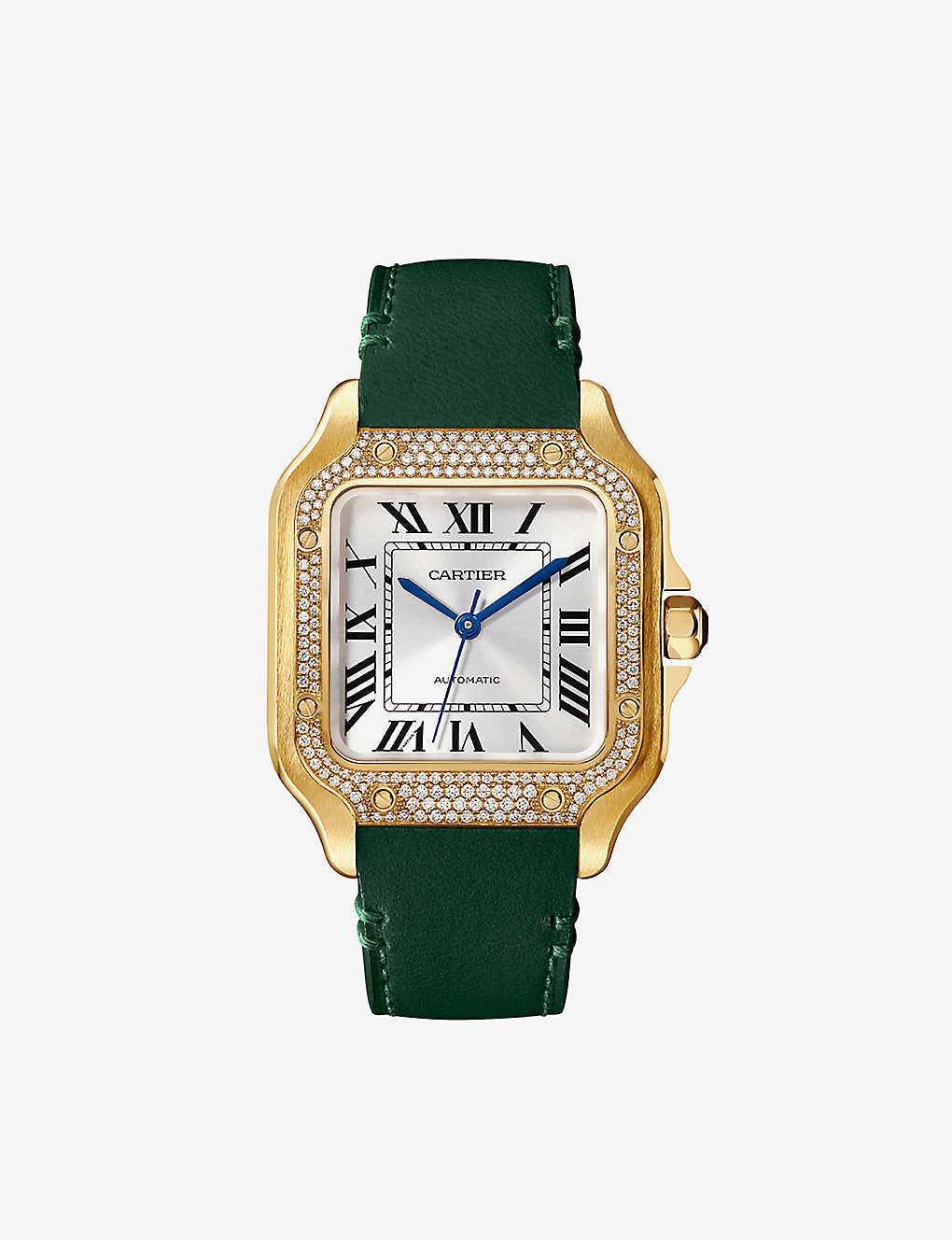 Cartier Mens Yellow Gold Crwjsa0020 Santos De 18ct Gold, Diamond And Leather Watch