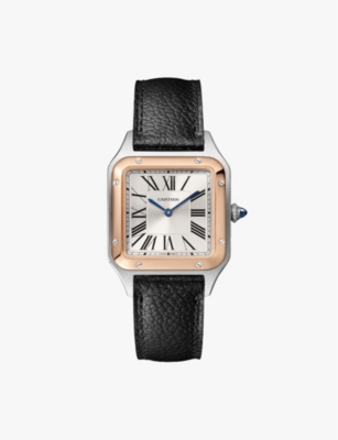 CARTIER: CRW2SA0019 Santos-Dumont Cartier large model 18ct rose-gold, stainless steel and leather high-autonomy quartz watch
