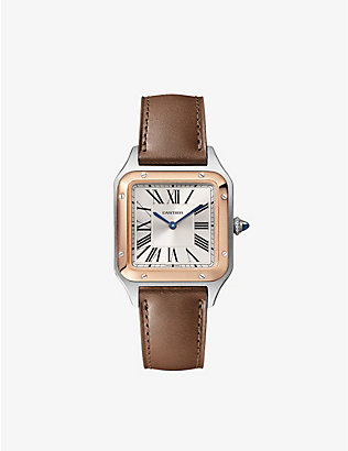 CARTIER: CRW2SA0020 Santos Dumont small model 18ct rose-gold and leather high-autonomy quartz watch