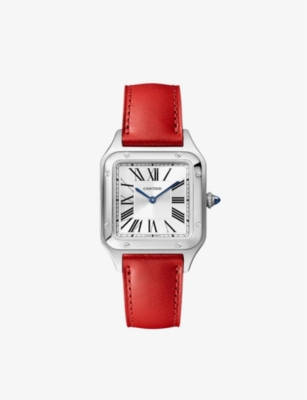 Shop Cartier Mens Steel Crwssa0023 Santos-dumont Small Model Stainless-steel And Leather Quartz Watch