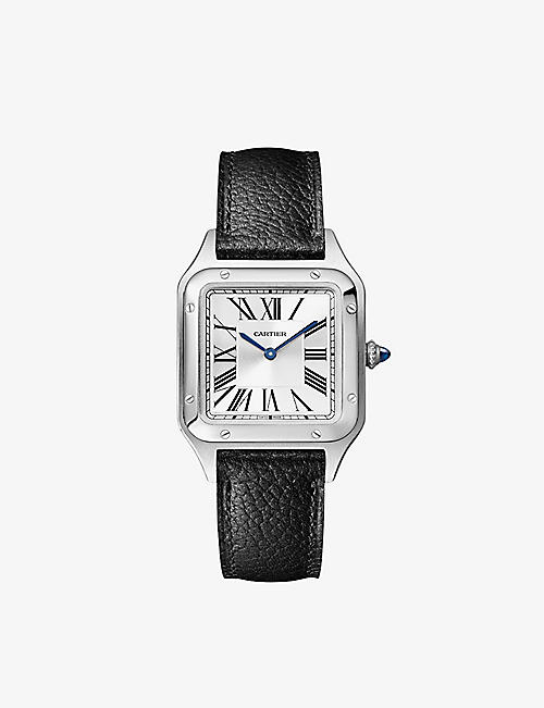 CARTIER: WSSA0023 Santos-Dumont small stainless-steel and leather quartz watch