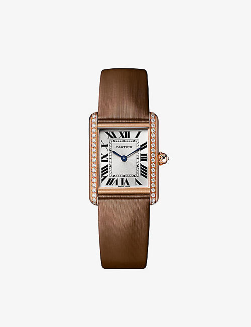 CARTIER: CRWJTA0034 Tank Louis Cartier 18ct rose-gold, diamond and leather mechanical watch