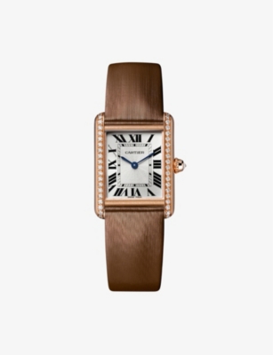 Cartier Womens Rose Gold Crwjta0034 Tank Louis 18ct Rose-gold, Diamond And Leather Mechanical Watch