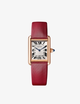 Shop Cartier Womens Rose Gold Crwgta11 Tank Louis 18ct Rose-gold And Leather Mechanical Watch