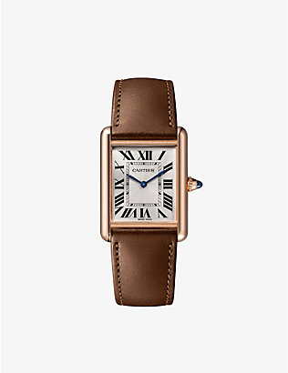 CARTIER: WGTA0011 Tank Louis Cartier 18ct rose-gold and leather mechanical watch