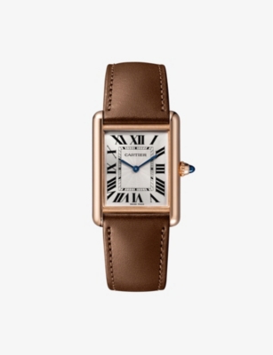 Cartier Mens Rose Gold Crwgta11 Tank Louis 18ct Rose-gold And Leather Mechanical Watch