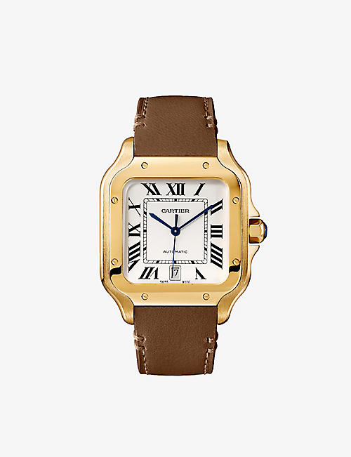 CARTIER: CRWGSA0042 Santos Cartier large 18ct yellow-gold and leather watch