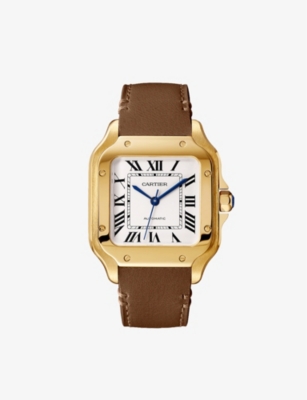 Shop Cartier Womens Yellow Gold Crwgsa0043 Santos Medium Model 18ct Yellow-gold And Sapphire Watch