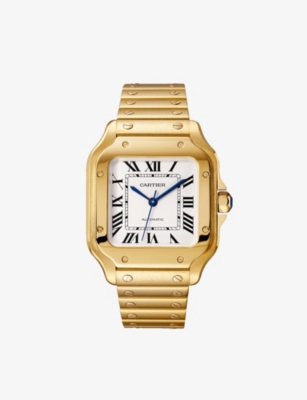 Cartier Womens Yellow Gold Crwgsa0043 Santos Medium Model 18ct Yellow-gold And Sapphire Watch