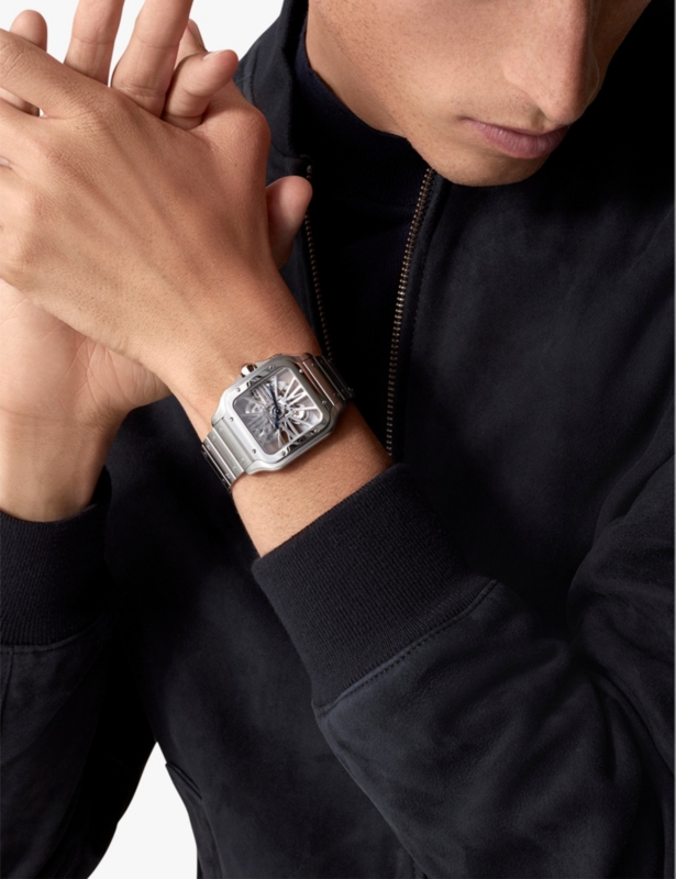 CRWHSA0021 Santos de Cartier Skeleton leather and stainless-steel watch