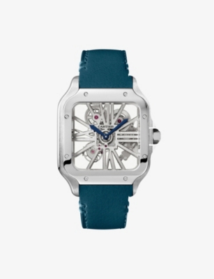 Cartier Womens Steel Crwhsa0009 Santos De Skeleton Leather And Stainless Steel Watch