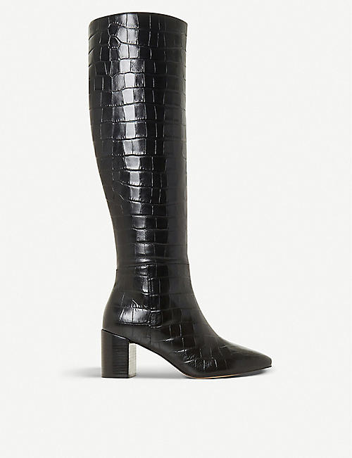 DUNE: Saffia croc-embossed leather knee-high boots
