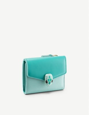 Bvlgari Serpenti Forever Compact Card Holder In Jade/ Tourquoise