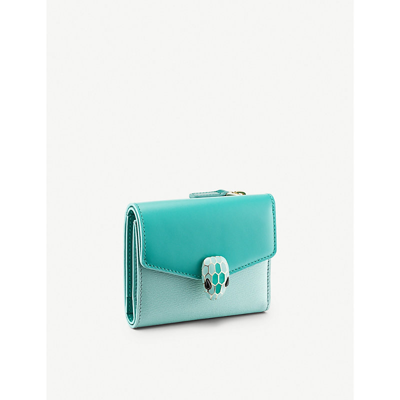 Bvlgari Serpenti Forever Compact Card Holder In Jade/ Tourquoise