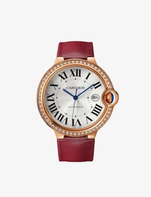 Shop Cartier Womens Rose Gold / Diamonds Crwjbb0061 Ballon Bleu 18ct Rose-gold, Diamond And Leather Watch