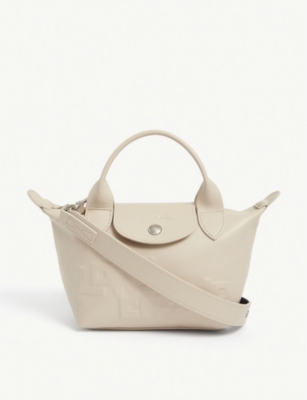 Le Pliage Cuir mini embossed leather top handle bag - CHALK
