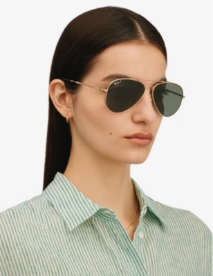 Ray Ban Aviator Gold Plated Titanium Rb 8125m 9143 Polarised In Gold