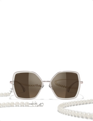 Chanel - Black Oversized Square Sunglasses w/ Faux Pearls