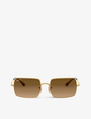 Ray Ban Rb1969 Rectangle-frame Sunglasses In Gold
