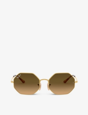 Shop Ray Ban Ray-ban Women's Gold Rb1972 Octagon Metal Sunglasses