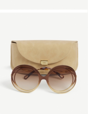Shop Chloé Chloe Women's Brown Ce170s Round-frame Metal Sunglasses