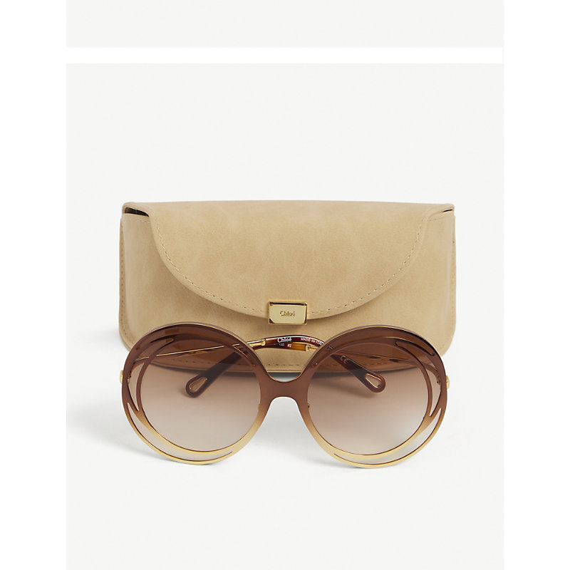 Shop Chloé Chloe Women's Brown Ce170s Round-frame Metal Sunglasses