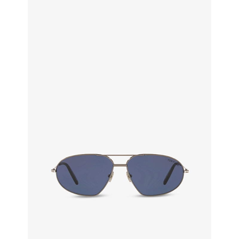 Shop Tom Ford Men's Grey Ft0771 63 Bradford Pilot-frame Metal Sunglasses
