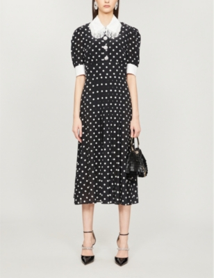 ALESSANDRA RICH Fringed polka dot silk crepe de chine midi dress