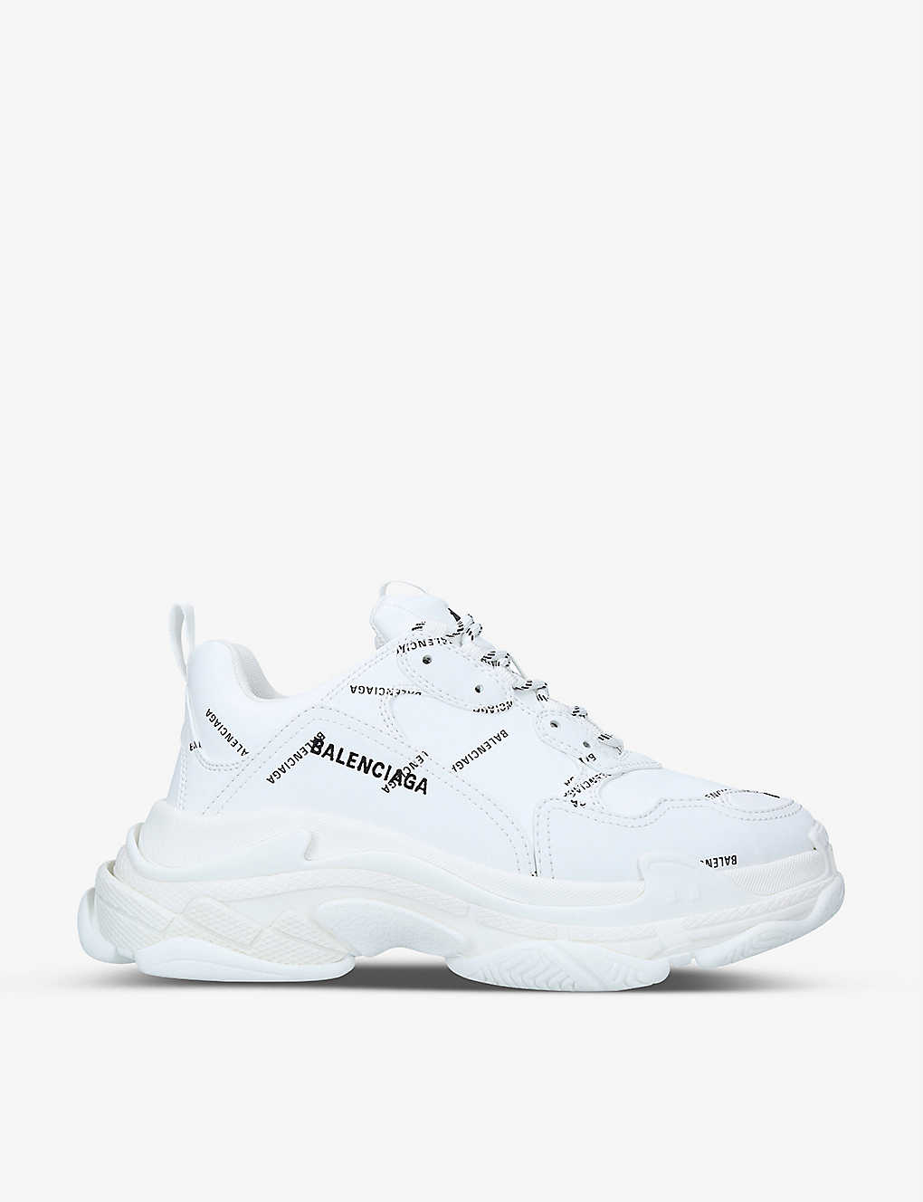 BALENCIAGA Triple S logo print faux White Triple S Logo Print Faux Leather