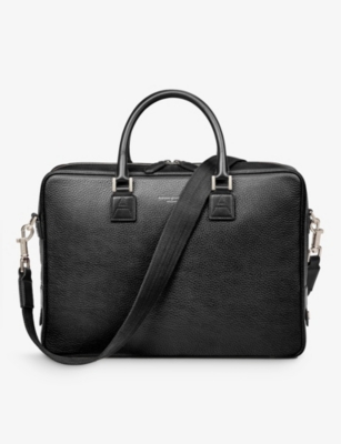 ASPINAL OF LONDON: Mount Street logo-embellished leather laptop bag