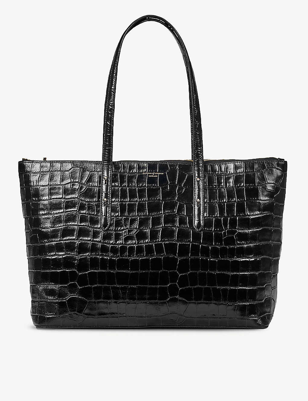 Aspinal Of London Womens Zipped Regent Croc-embossed Leather Tote Bag In Black