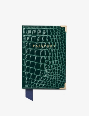 Aspinal Of London Plain Crocodile-embossed Leather Passport Cover