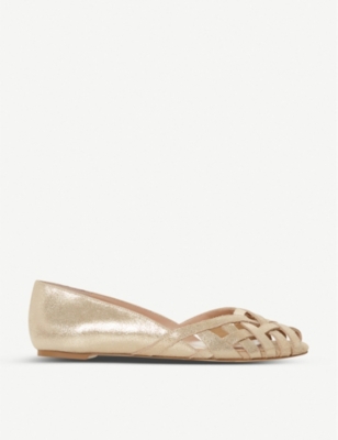 gold flat peep toe shoes