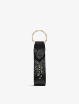 Panama crossgrain calfskin-leather split-ring keyring