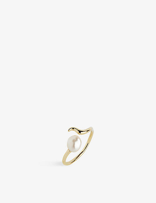 MARIA BLACK: Moonshine 22ct yellow-gold plated sterling-silver and pearl ring