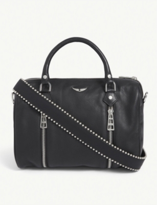 Studded logo-embossed grained leather strap