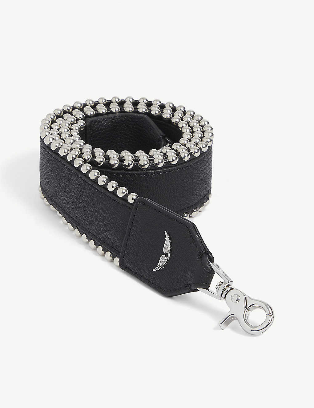 Zadig & Voltaire Studded Logo-embossed Grained Leather Strap In Noir