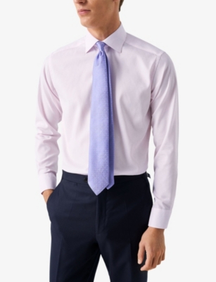 Eton Mens Pink Micro-print Slim-fit Cotton-poplin Shirt In Pink