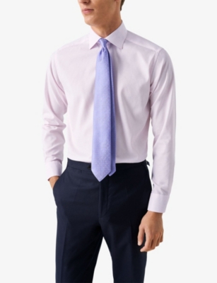 Eton Mens Pink Micro-print Slim-fit Cotton-poplin Shirt In White