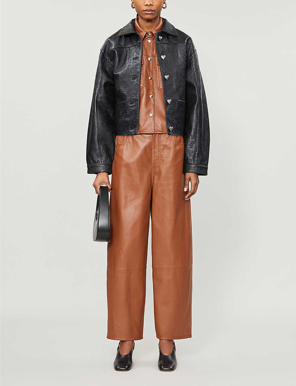 Plaske Generel Relativ størrelse SAKS POTTS - Embossed branded-print leather jacket | Selfridges.com