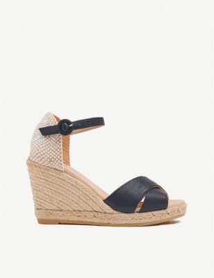 Lk Bennett Angele Woven Leather Wedge Espadrilles In Blue